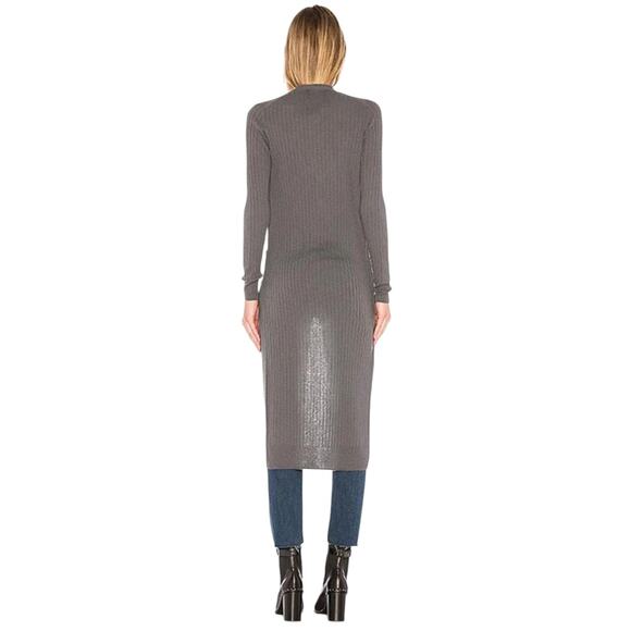 Vince Shadow Gray Cashmere Ribbed Duster Longline Midi Cardigan Sweater - Picture 4 of 12